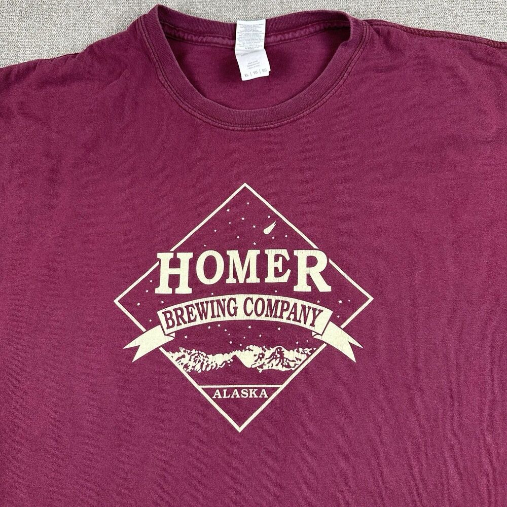 Vintage Homer Brewing Company Alaska T Shirt Mens XL Worn Red Burgundy Ale